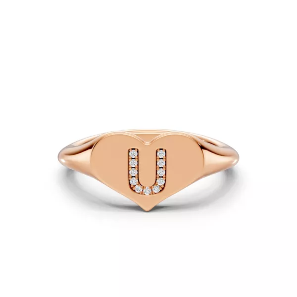 Heart Pavé Lab Diamond Initial Signet Ring - U
