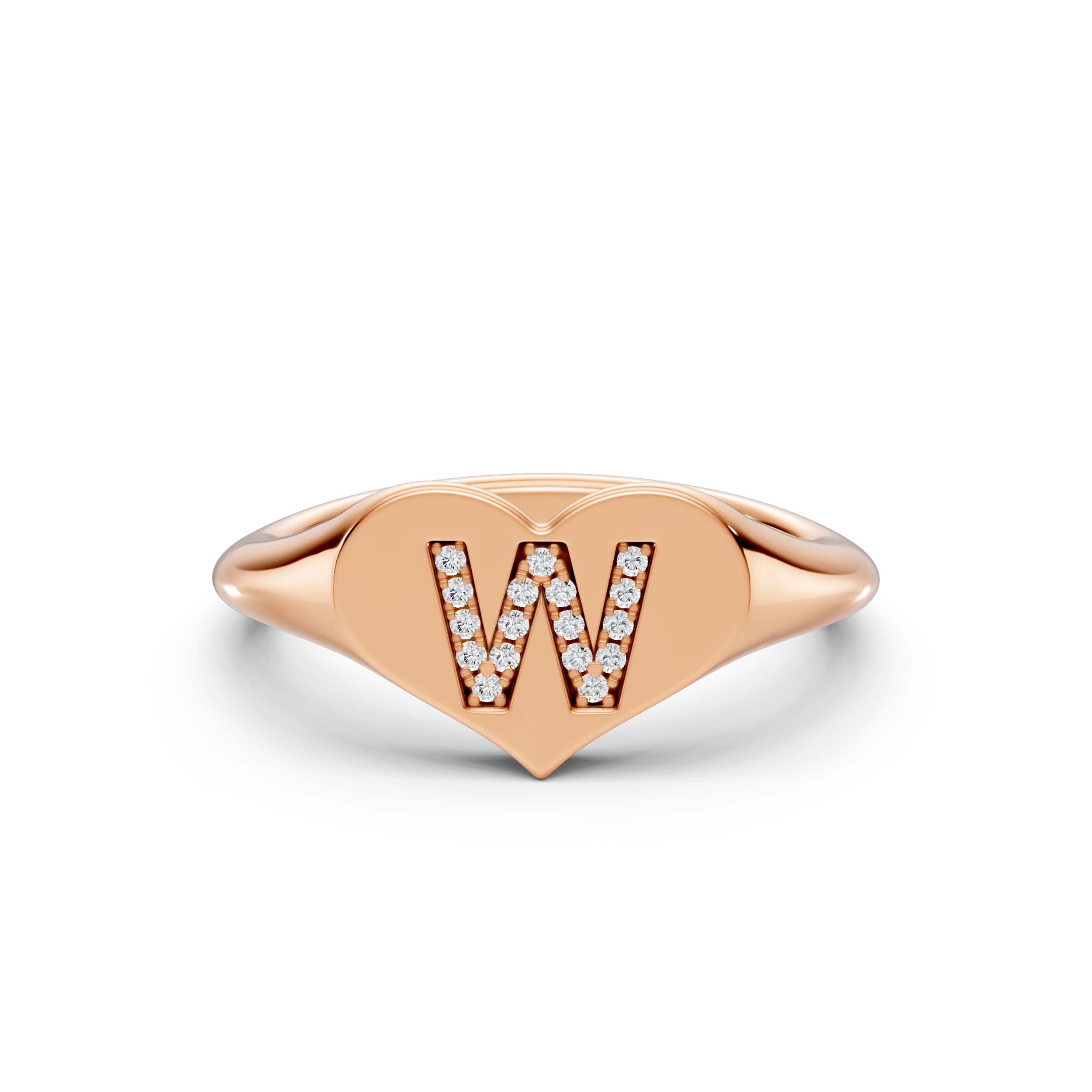 Heart Pavé Lab Diamond Initial Signet Ring - W