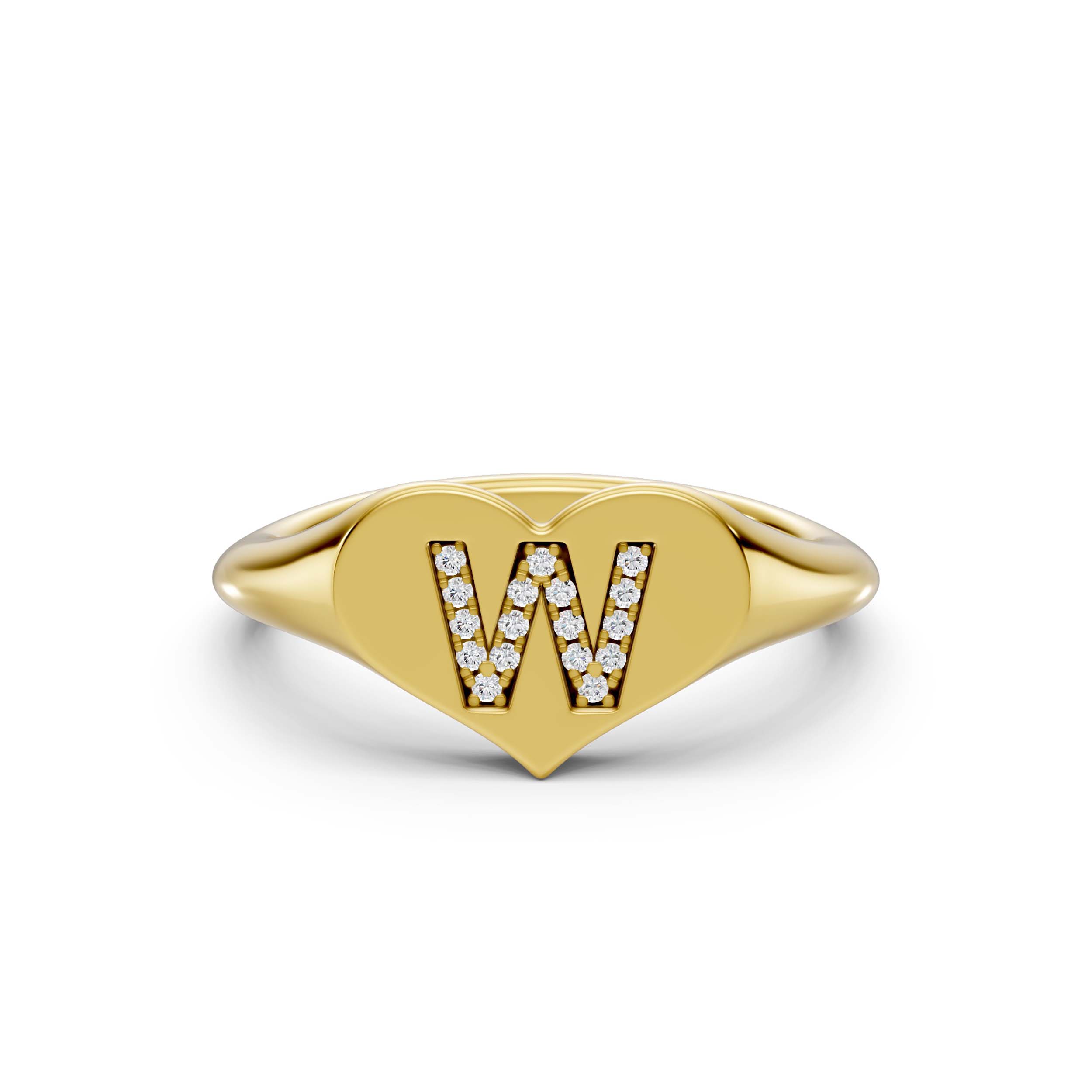 Heart Pavé Lab Diamond Initial Signet Ring - W