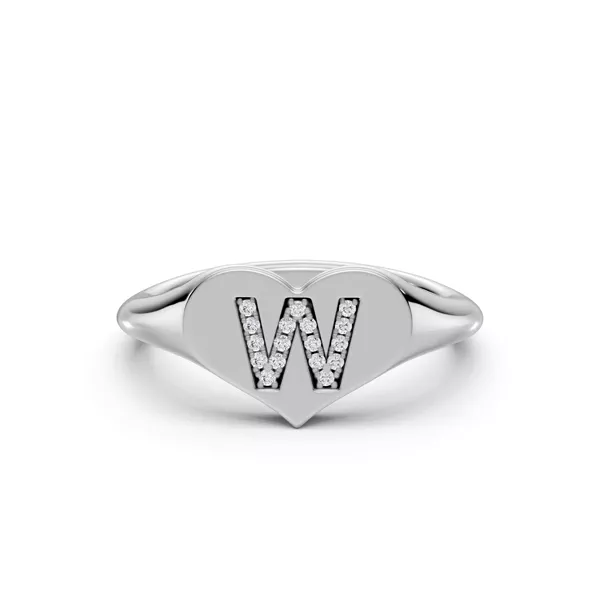 Heart Pavé Lab Diamond Initial Signet Ring - W