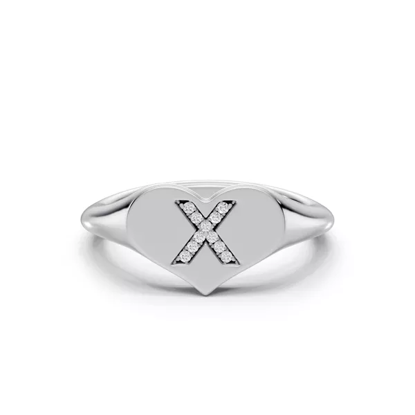 Heart Pavé Diamond Initial Signet Ring - X