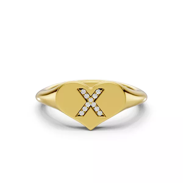 Heart Pavé Lab Diamond Initial Signet Ring - X