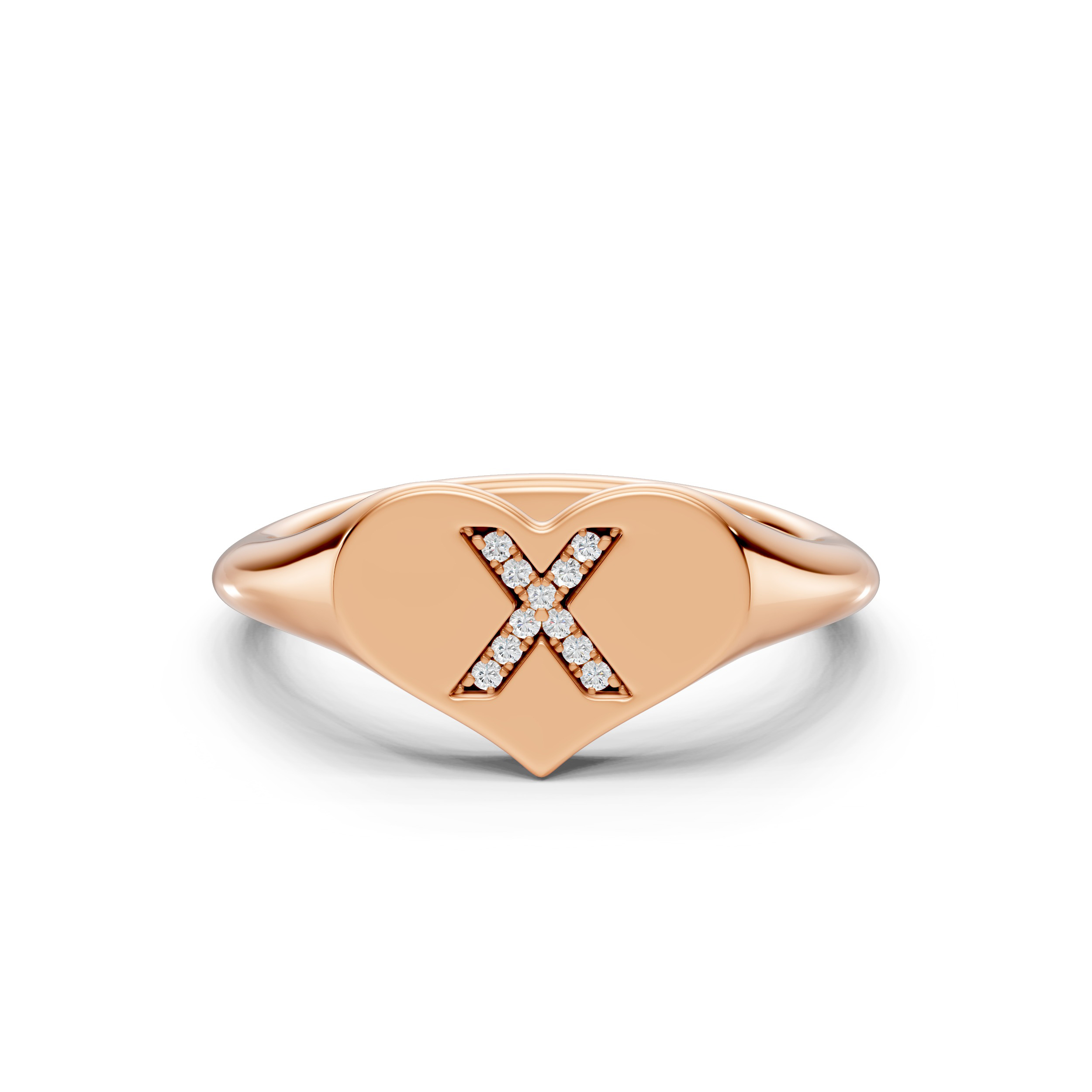 Heart Pavé Lab Diamond Initial Signet Ring - X
