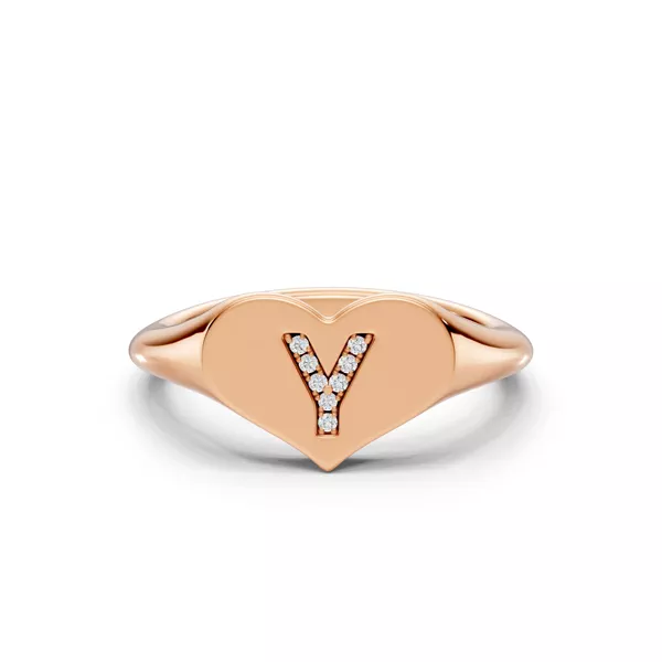 Heart Pavé Lab Diamond Initial Signet Ring - Y
