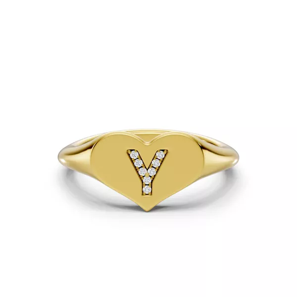 Heart Pavé Lab Diamond Initial Signet Ring - Y