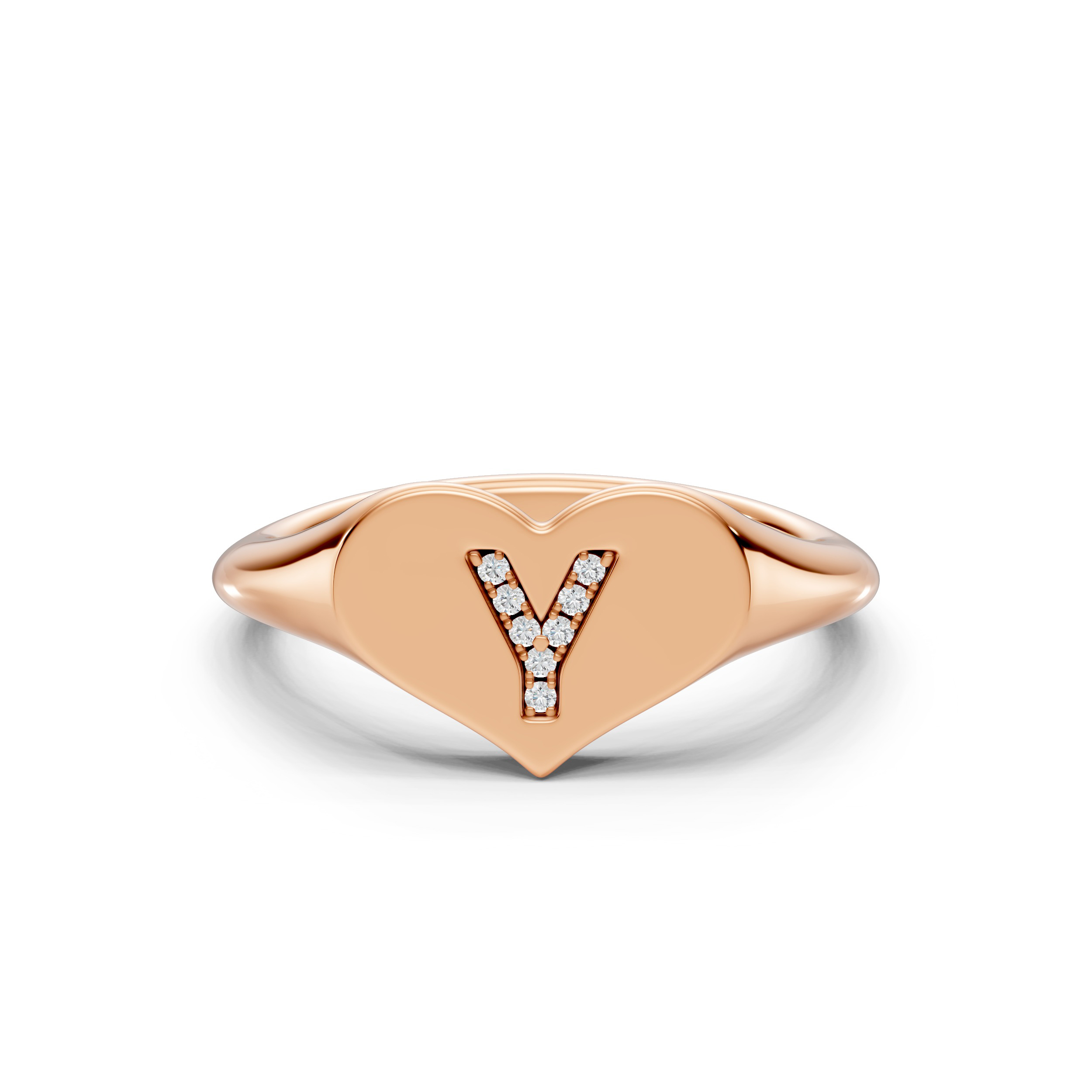Heart Pavé Lab Diamond Initial Signet Ring - Y