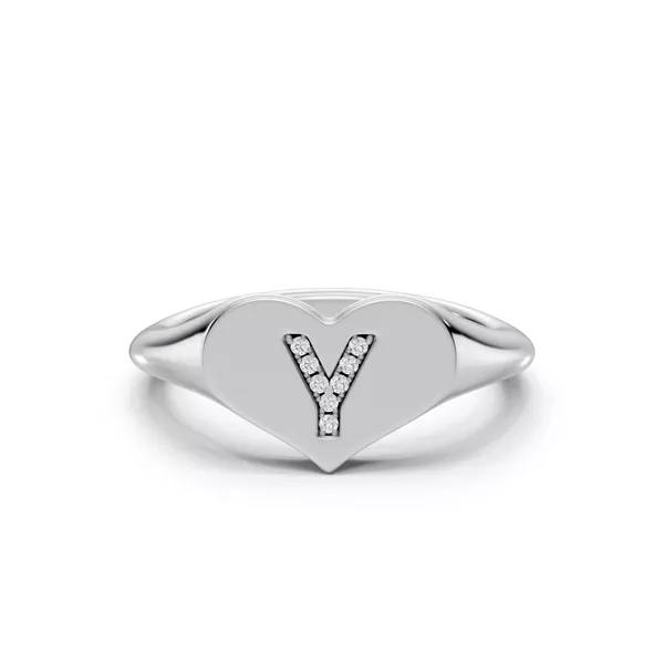 Heart Pavé Lab Diamond Initial Signet Ring - Y
