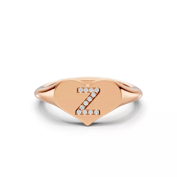 Heart Pavé Lab Diamond Initial Signet Ring - Z