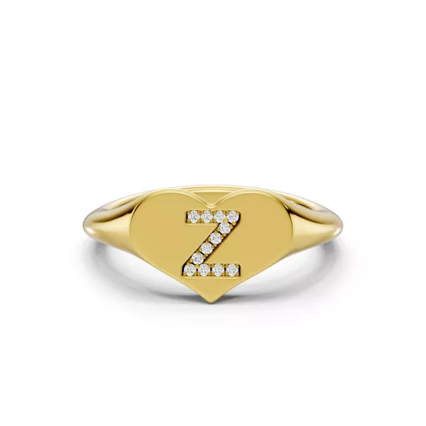 Heart Pavé Lab Diamond Initial Signet Ring - Z