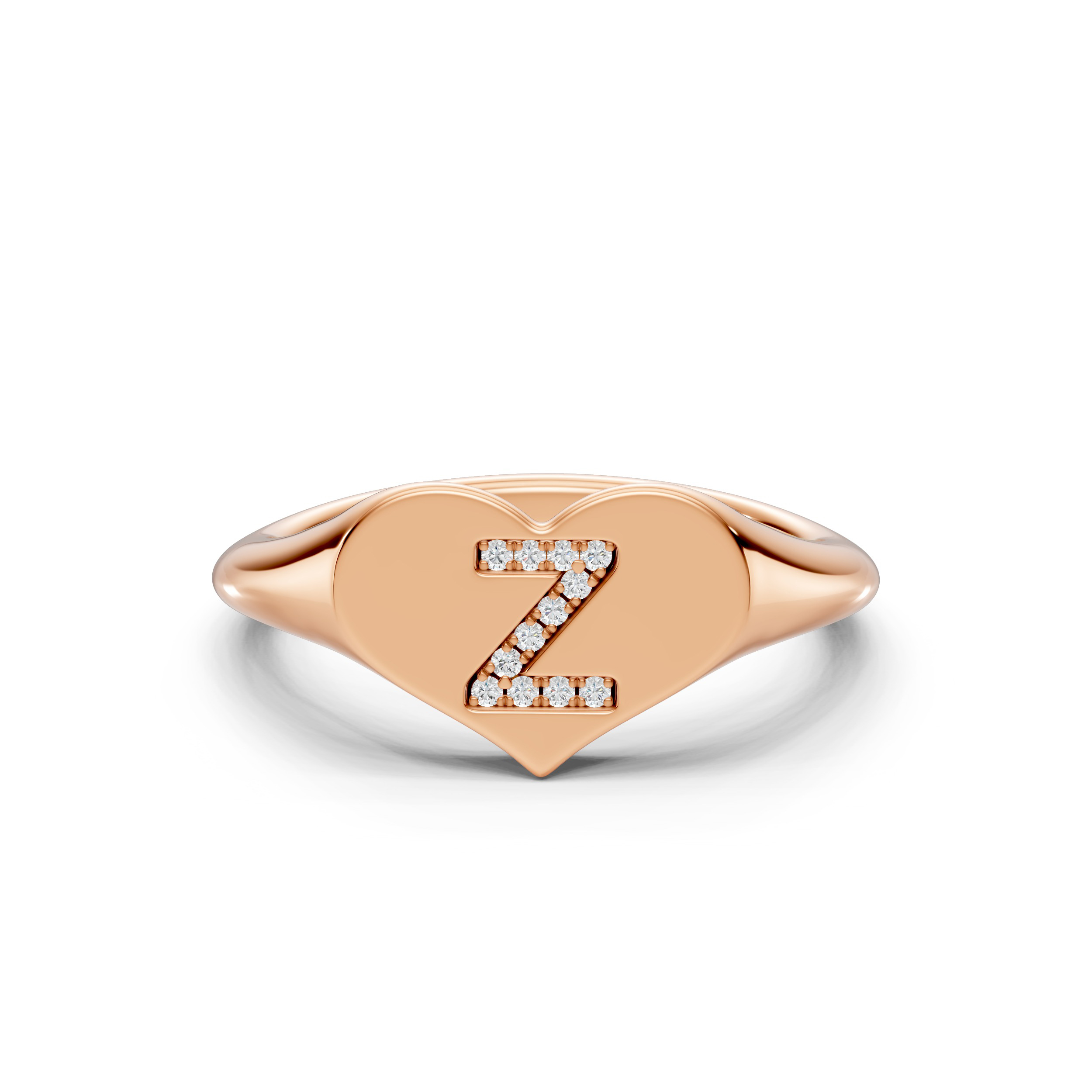 Heart Pavé Diamond Initial Signet Ring - Z