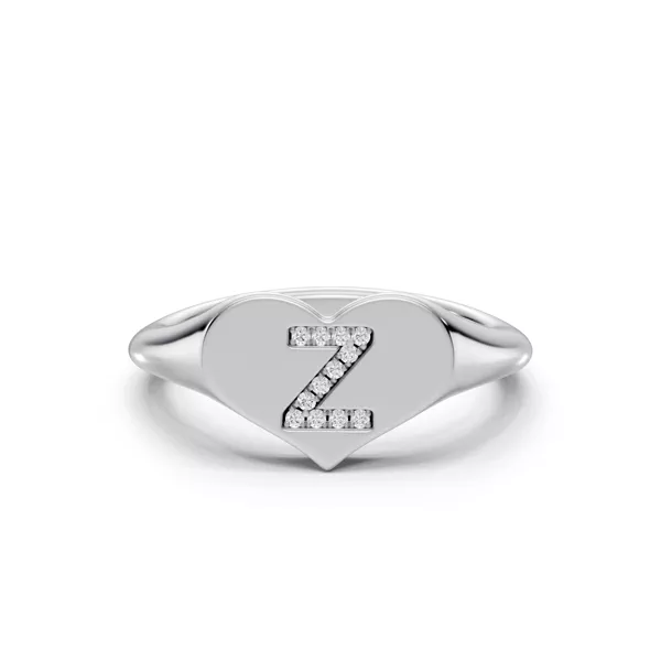 Heart Pavé Diamond Initial Signet Ring - Z