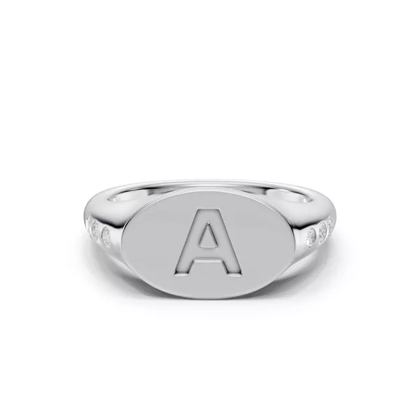 Initial Signet Diamond Accent Ring - A