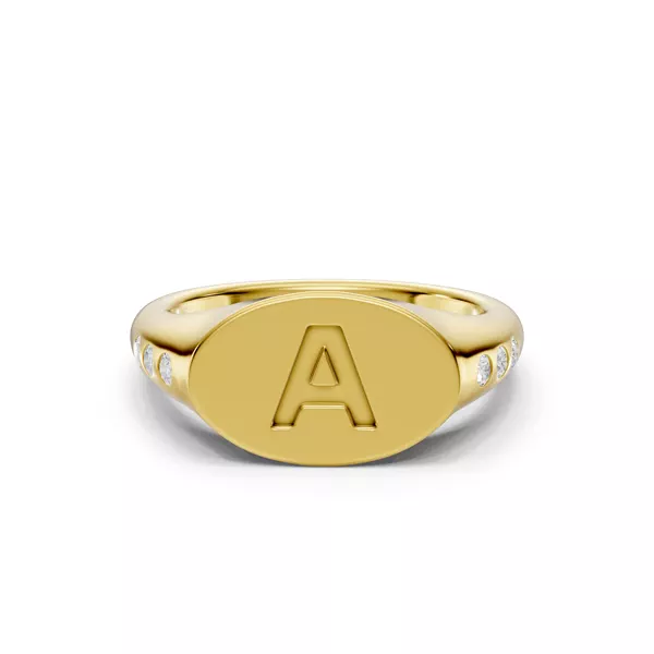 Initial Signet Lab Diamond Accent Ring - A