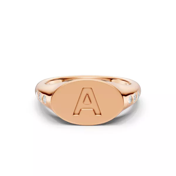 Initial Signet Diamond Accent Ring - A