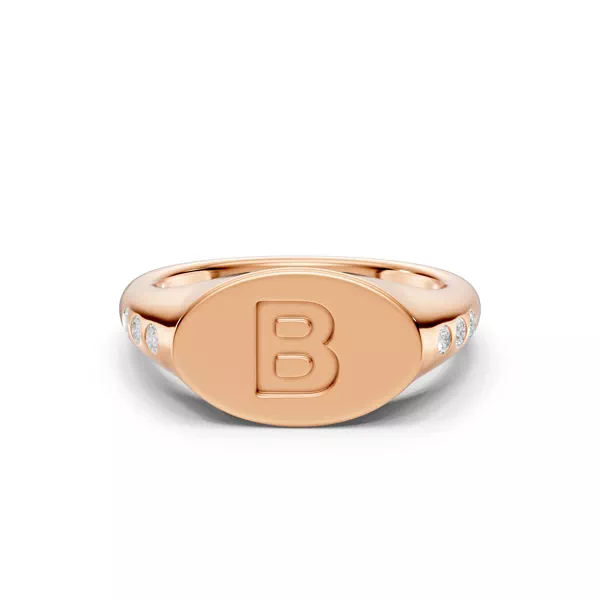 Initial Signet Diamond Accent Ring - B