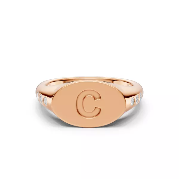 Initial Signet Diamond Accent Ring - C