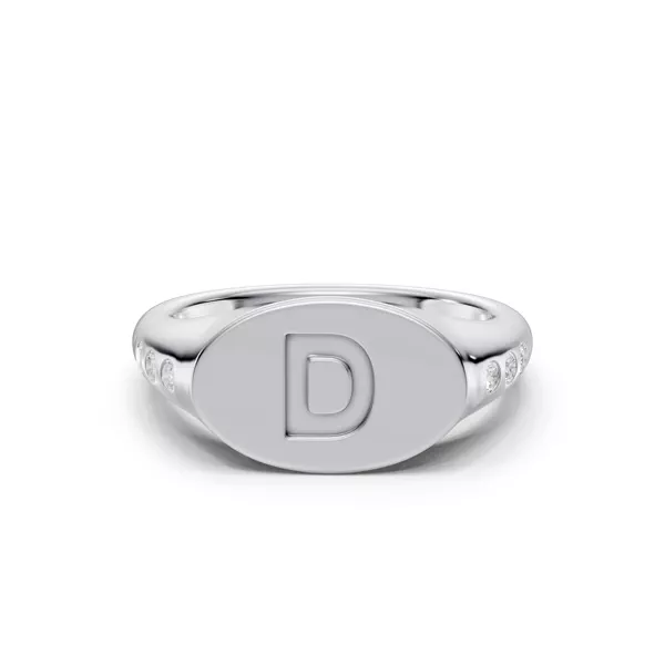 Initial Signet Diamond Accent Ring - D