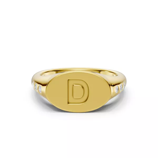 Initial Signet Diamond Accent Ring - D