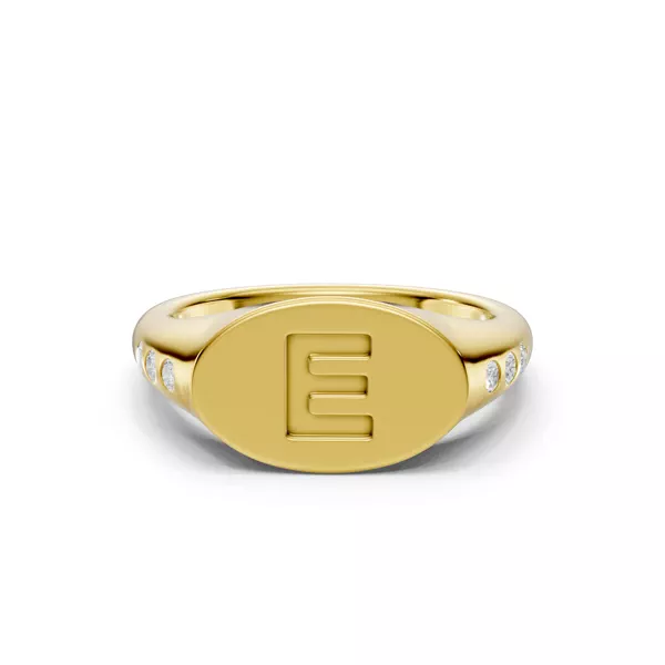 Initial Signet Diamond Accent Ring - E