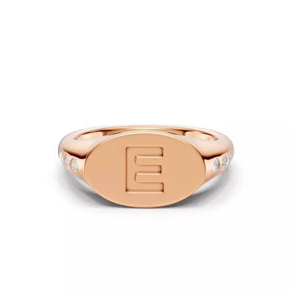 Initial Signet Diamond Accent Ring - E