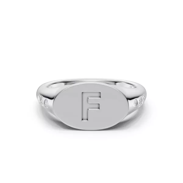 Initial Signet Diamond Accent Ring - F
