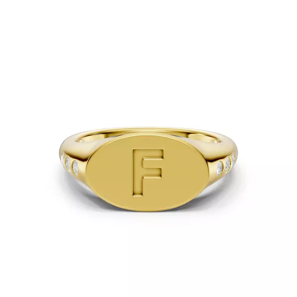 Initial Signet Diamond Accent Ring - F