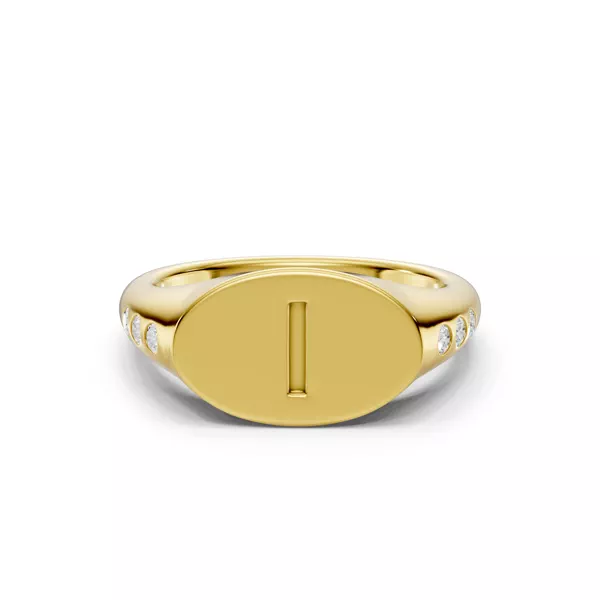 Initial Signet Diamond Accent Ring - I
