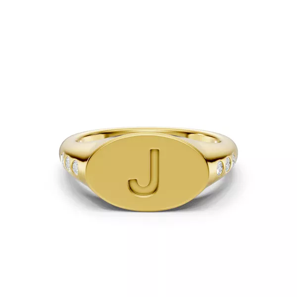 Initial Signet Diamond Accent Ring - J