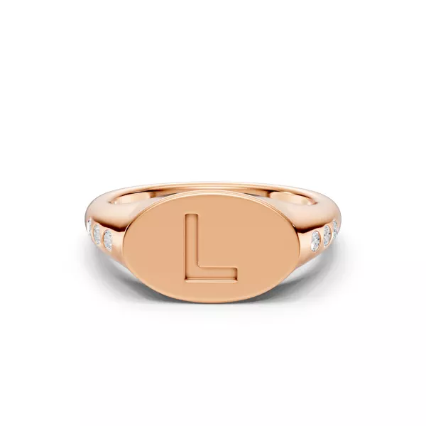 Initial Signet Diamond Accent Ring - L