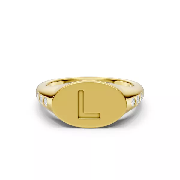Initial Signet Diamond Accent Ring - L