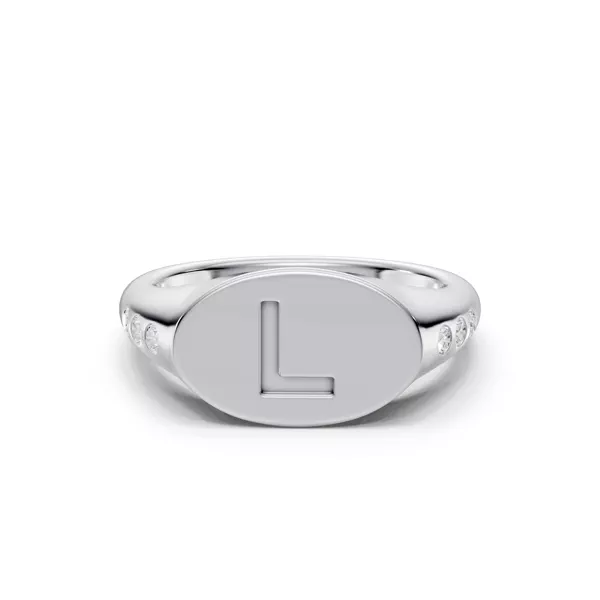 Initial Signet Lab Diamond Accent Silver Ring - L