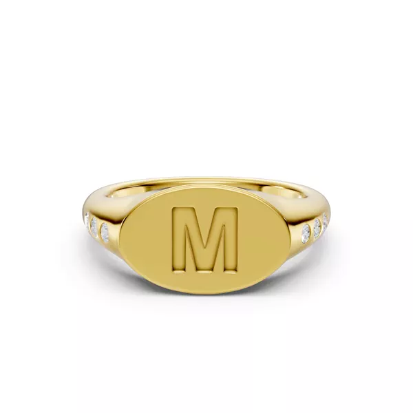 Initial Signet Diamond Accent Ring - M