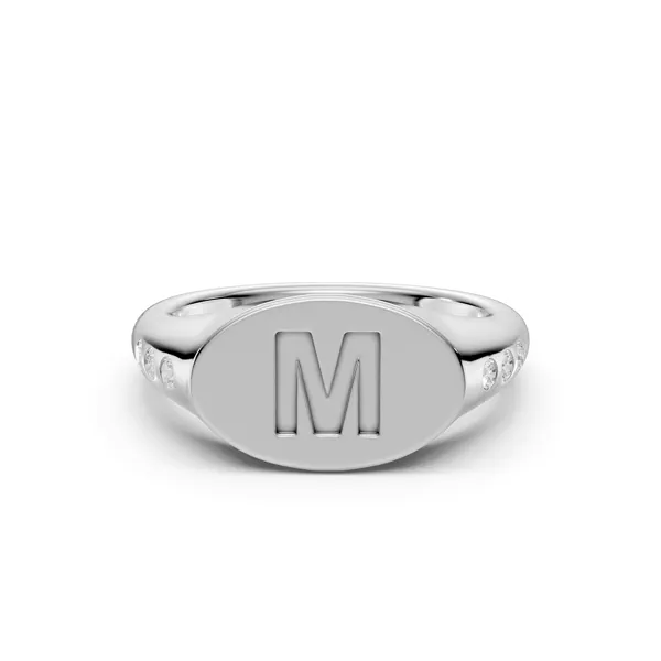 Initial Signet Lab Diamond Accent Silver Ring - M