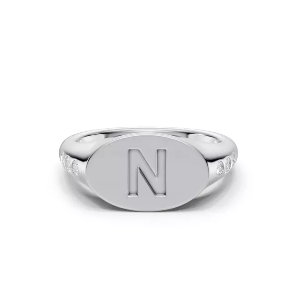 Initial Signet Diamond Accent Silver Ring - N