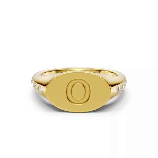 Initial Signet Diamond Accent Ring - O