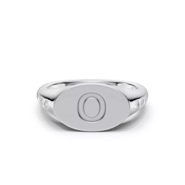 Initial Signet Lab Diamond Accent Silver Ring - O