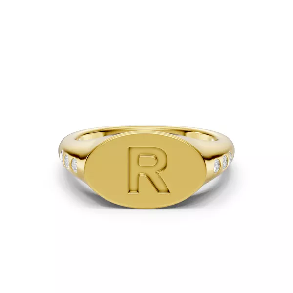 Initial Signet Diamond Accent Ring - R
