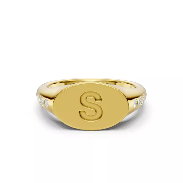 Initial Signet Diamond Accent Ring - S