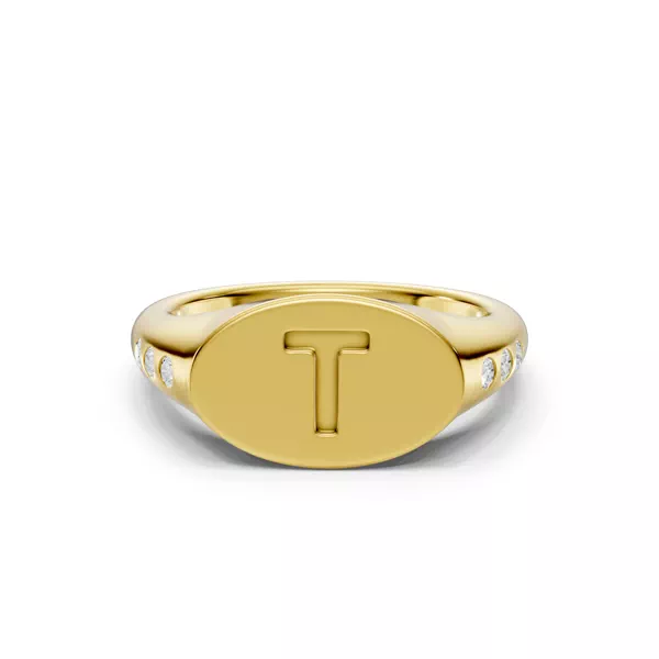 Initial Signet Diamond Accent Ring - T
