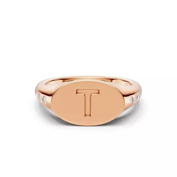 Initial Signet Diamond Accent Ring - T