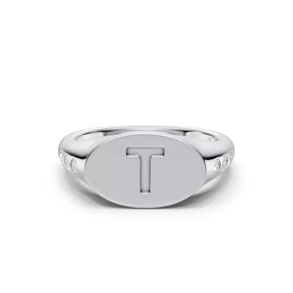 Initial Signet Lab Diamond Accent Silver Ring - T