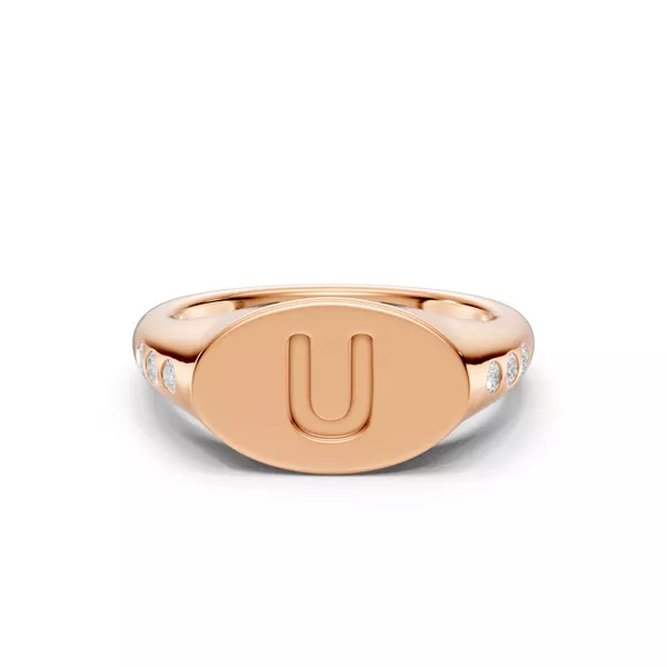 Initial Signet Diamond Accent Ring - U