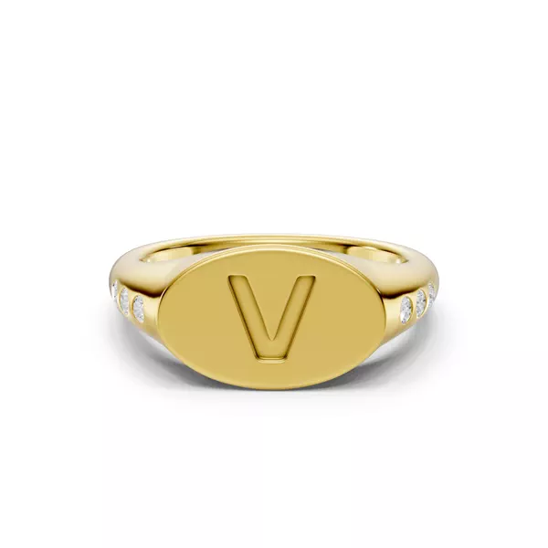 Initial Signet Diamond Accent Ring - V