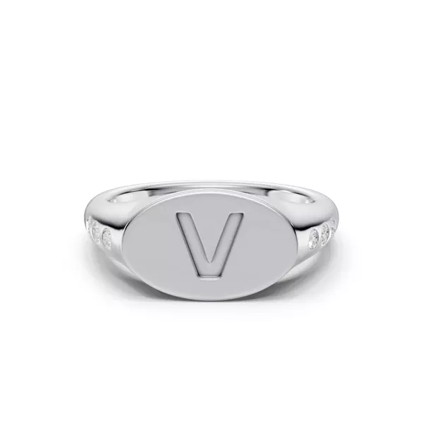 Initial Signet Lab Diamond Accent Silver Ring - V