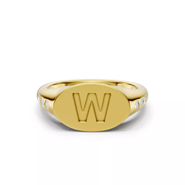 Initial Signet Diamond Accent Ring - W
