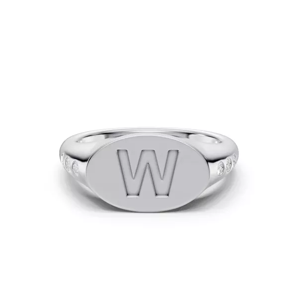 Initial Signet Diamond Accent Silver Ring - W