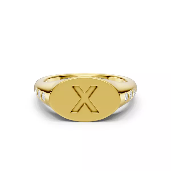Initial Signet Diamond Accent Ring - X