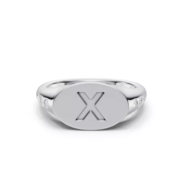 Initial Signet Lab Diamond Accent Silver Ring - X