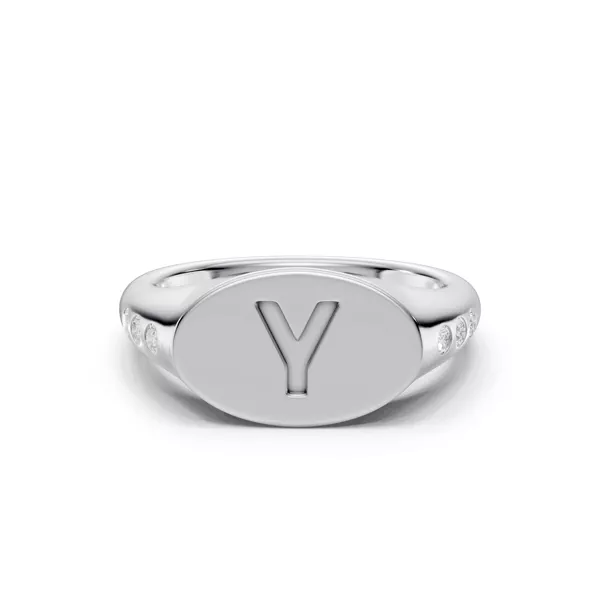 Initial Signet Lab Diamond Accent Silver Ring - Y
