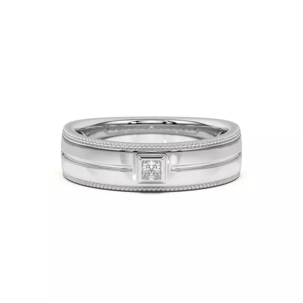 Raised Bezel Princess-Cut Grooved Milgrain Band